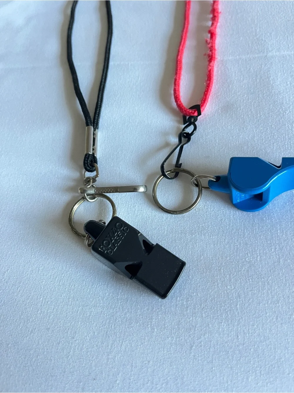 Classic Whistles Pair & Lanyards Black Blue Pealess Referee Safety